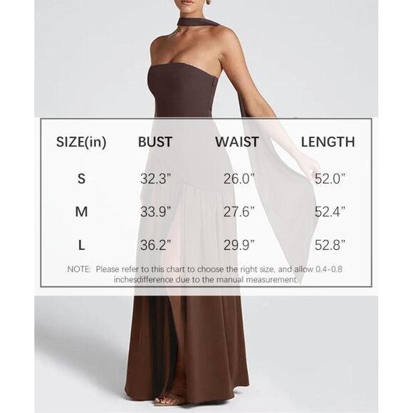 Women Strapless Maxi Dress Polyster High Slit Bridesmaid Prom Wedding - Picture 6 of 7